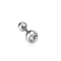 Silver stainless steel barbell piercing with a clear round zircon and small metal ball - Silver Zirconia Ball 0.8mm Gauge x 8mm Length