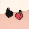 Mini peach alloy charms set with pink enamel finish and green leaf for DIY jewelry - Peach - Black (26-Black)