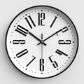 Modern white wall clock with artistic black numerals and subtle spiral texture surface - White Black Frame