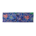 Elastic yoga headband with blue paisley wax print pattern and twist knot design - Dark Blue Batik Floral