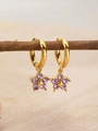18K gold-plated flower earrings with pink zircons on a natural wooden branch - February Violet