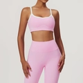 Rosa Yoga-Set mit weißer Paspelierung, bestehend aus High-Waist-Leggings und Racerback-Sport-BH - M / Kirschblütenrosa