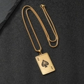 Gold stainless steel box chain necklace with Ace of Spades poker pendant - Ace of Spades (Gold Color)