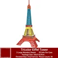 3D Eiffel Tower wooden puzzle with 38 pieces, colorful DIY model for kids (21x21x51cm) - Three-Color Eiffel Tower (BZQ Laser) / 38 Pcs/Finished 21x21x51cm