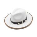 Classic white wool felt fedora hat with brown brim binding and black decorative leather band - M(56-58cm) / White