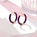 Elegant gold titanium hoop earrings with deep purple enamel finish for women - Dark Purple