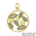 Golden Mom pendant with hollow round frame, blue gemstone lips, and clear dimensions - MOM Hollow Pendant-Blue Lips-16