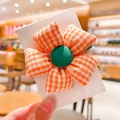 Élastique à cheveux pour filles avec motif floral à carreaux orange et bouton vert - Orange Quadrillé