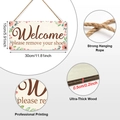 Welcome wooden plaque with floral pattern and Please Remove Your Shoes message - Pink Orange Floral Style (M80078BQ)