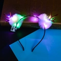 Glow-in-the-dark brown reindeer antler headband with white fur balls and LED lights - Antler Headband / Feather Coffee Colorful Light