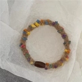 Colorful woven ponytail holder with vibrant plush beads and brown oval clasp detail - Handmade Wool Ball / Coffee Plush