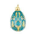 Detailed view of teal enamel egg pendant with gold vine patterns and clear rhinestones - Pendant 12: / 23.9*15.6*14.9mm / Pendant