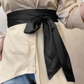 Eleganter breiter Korsettgürtel aus schwarzem Satin mit langer Schleife für Damen - Schwarz