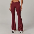 Dunkelrote Schlag-Yogahose mit hoher Taille und modischem Criss-Cross V-Bund Design - S / Kirschrot