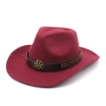 Chapeau de cowboy en laine bordeaux avec bande en cuir cloutée et boucle en métal vintage - M (56-58cm) / Bordeaux