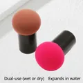 Brown and rose red mushroom makeup sponges with black handles for dual wet and dry use - Rose Red + Handle / Rose Red