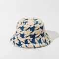 Μπλε και λευκό καπέλο bucket με μοτίβο houndstooth από λούτρινο ύφασμα για άνδρες και γυναίκες - M (56-58cm) / Μπλε/Λευκό Houndstooth