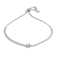 Detail of adjustable silver bracelet with sparkling arrow charm and cubic zirconia stones - Silver Sagittarius