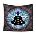 Detailed view of Seven Chakra symbols and black silhouette on a meditation tapestry - Qy419-21
