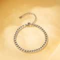 Bracelet gourmette pour femme en acier inoxydable argenté poli avec fermoir mousqueton - Argenté