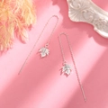 Elegant maple leaf drop earrings in S925 sterling silver with long tassel chain - Maple Leaf Ear Threader-Silver