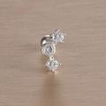 Detailed macro view of silver leaf ear bone stud featuring three white zircon stones - 3# Vertical Three Gems / Silver