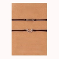 Close-up of handmade woven sun and moon charms on black cord for couples or friends - Best Friends Silver