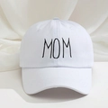Detail of MOM letter embroidery on a white cotton canvas baseball cap with 6-panel structure - White