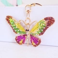 Colorful gradient butterfly keychain with sparkling crystal rhinestones for handbags - Green Multi-color
