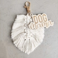 Detail of leaf-shaped woven cotton keychain with golden lobster clasp and DOG mama tag - Off-white(1)