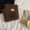 Brown fluffy wool blend knit scarf with white ggg letter label on soft fabric - 3g Series / Dark Brown