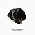 Slouchy knit beanie in black and grey tie-dye pattern for a casual fashion look - Tie-dye Style / Black