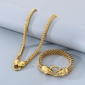 Conjunto de joyas punk doradas con collar y pulsera de doble cabeza de serpiente - Pulsera 22cm + Collar 45cm / Dorado