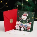 3D pop-up Christmas card set with snowman and Santa figures plus a red envelope - Christmas Gathering / 12x12cm (Including Envelope/Sticker)