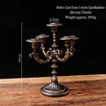 Vintage bronze five-head iron candelabra with rustic finish, 31cm height for dining decor - Bronze 5-Arm Candelabra