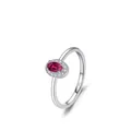 925 sterling silver ring featuring an oval pink gemstone and sparkling zircon accents - US Size 5 / Pigeon Blood Red