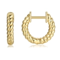 Detail of gold twisted hoop earrings with a textured rope design and secure latch closure - 1.5CM/Twist / Gold