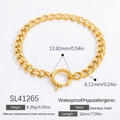 18k gold plated stainless steel Cuban link bracelet with round spring clasp dimensions - Gold Thick Chain Spring Clasp Bracelet (SL41265)
