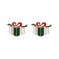 Chic Christmas gift box stud earrings with red and green enamel and golden trim - Gift Box 2