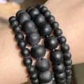 Multi-wrap matte black onyx beads bracelet featuring different diameter round spheres - 4mm (Approx 90pcs) / Frosted Black Glass