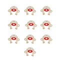 Macro detail of 10 golden evil eye horseshoe charms with sparkling crystals and double rings - Style 9 Gold Red Horseshoe