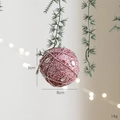 Pink 8cm glitter foam Christmas ball with silver mesh and faux gemstone details - Pink Foam Ball Style D