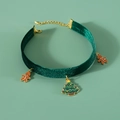Green velvet pet collar with gold stars, gingerbread man and Christmas tree charms - XS (20-27cm) / 2023 Green Velvet Christmas