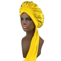 Cuffia da notte in raso giallo con nastro lungo per la cura dei capelli - Taglia unica / Giallo