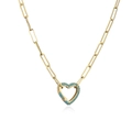 Collana a catena dorata con pendente a cuore con castone di pietre turchesi - Lunghezza catena 40cm / Placcato Oro con Zirconia Turchese