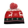 Detail showing the red and white pom-pom and knitted reindeer pattern of the winter hat - M(54-58cm) / Classic Christmas Reindeer Snowflake (5#)