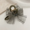 Pince à cheveux élégante avec nœud en résille grise et ruban vert foncé et ressort doré - Vert Olive