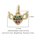 Gold winged heart pendant with green and blue cubic zirconia, 7.5x11.1mm size - Multicolor Zirconia Style 14 / Gold