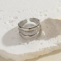 Silver multi-layer wide band open ring with micro-pave cubic zirconia accents - Rivet Zirconia Platinum Color