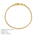 2mm width stainless steel twist chain bracelet in 14k gold finish with lobster clasp - Gold Color (2MM-19CM)